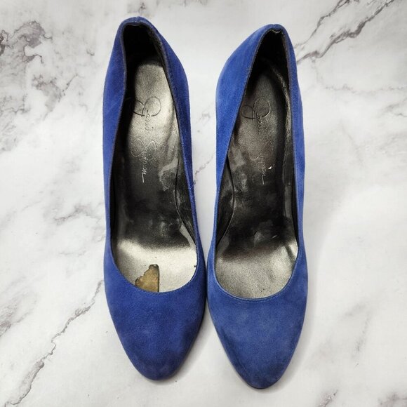 Jessica Simpson Stiletto Heels Blue Suede Shoes Evening Cocktail Pumps Women's 7 - Picture 3 of 8